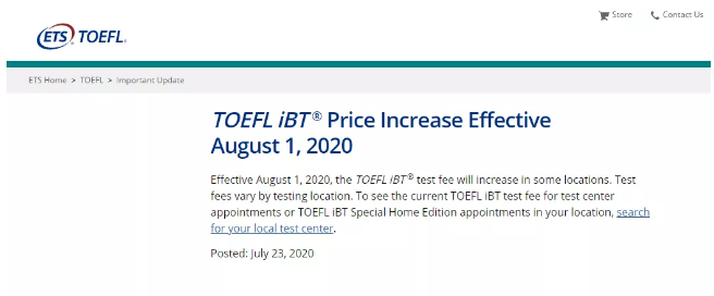 【ETS官方】8月起，托福考試費即將全面上調！